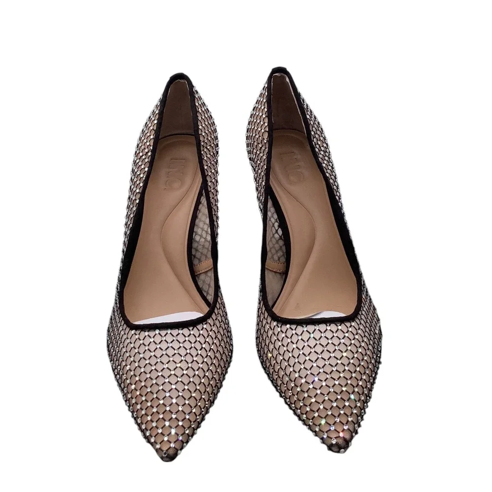 INC International Concepts Zitah85 Black Mesh Rhinestone Pointed Toe Pumps 11M